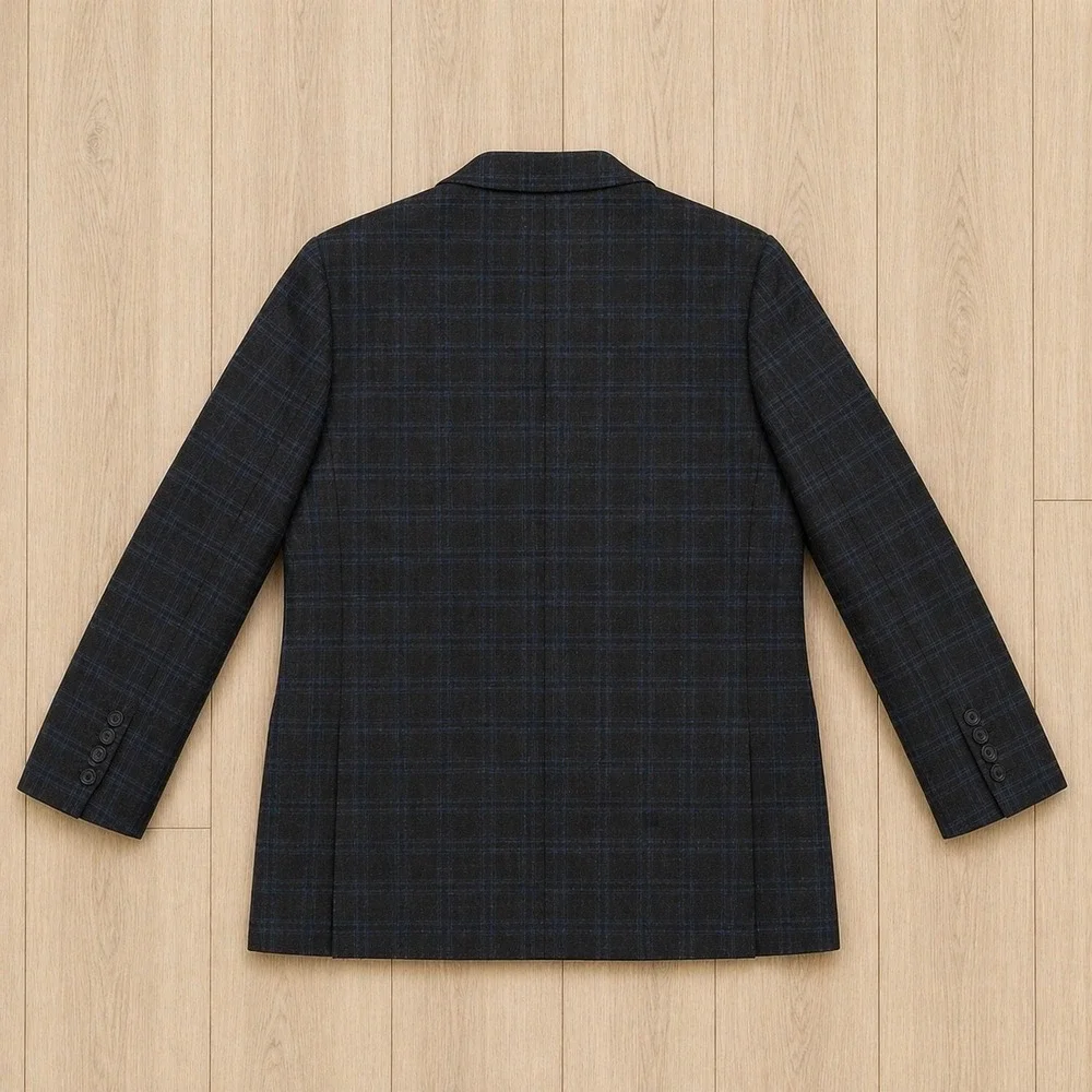 Robert Talbott Mens 42R Blazer Plaid Wool Cashmere Silk Sport Coat Charcoal Blue
